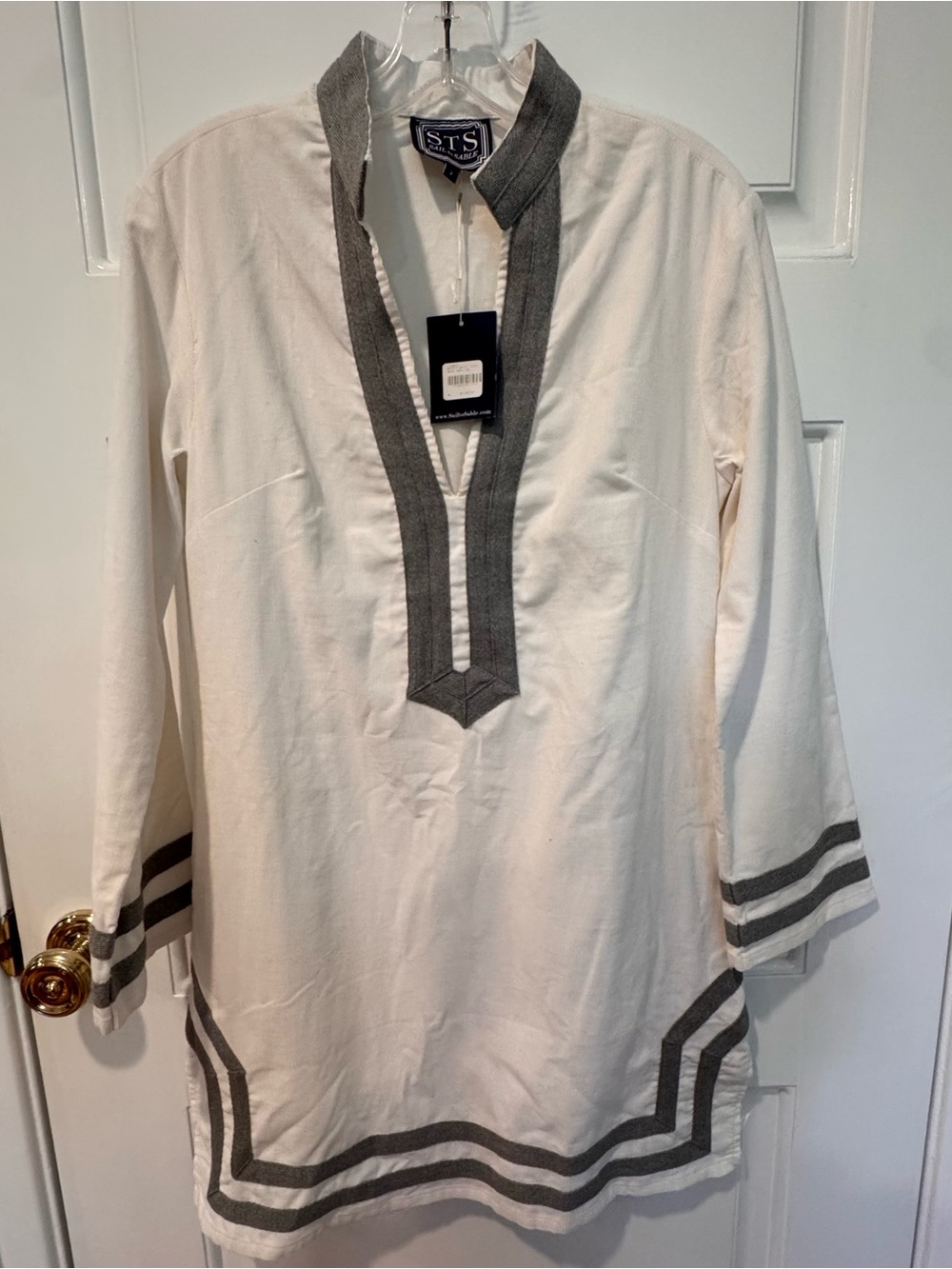 Sail to Sable Ivory Tunic with Gray Trim